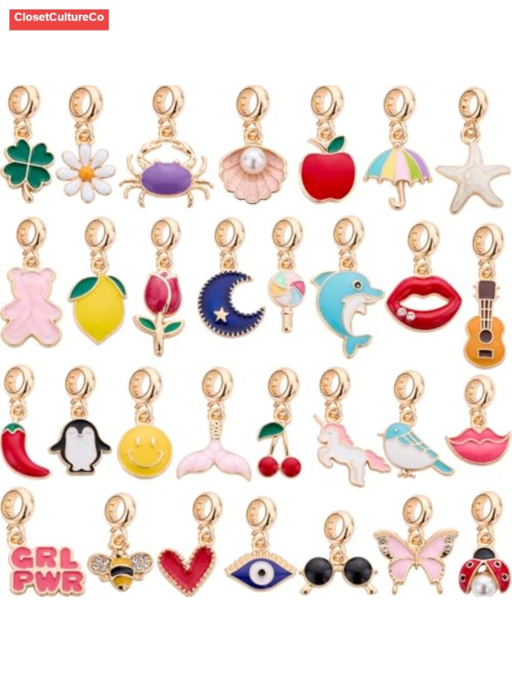 30 Pcs Enamel Charm Bracelet Making Gold Tone Large Hole Dangle Pendants DIY